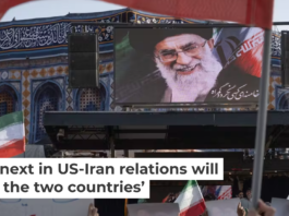 Iranians protest the U.S. attacks on Iran’s nuclear facilities in Tehran on June 22, 2025. Morteza Nikoubazl/NurPhoto via Getty Images